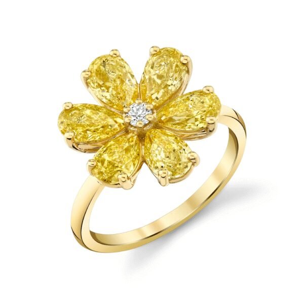 Yellow Pear Cut Lab-Grown Diamond Flower Ring