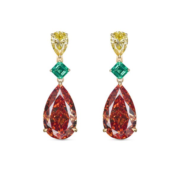 Earth-Mined Brown Topaz, Lab-Grown Yellow Diamonds and Emeralds Drop Cocktail Earrings