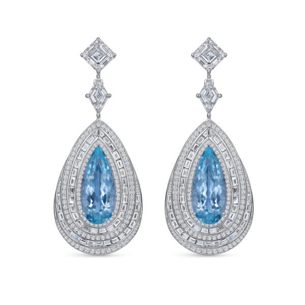Earth-mined Santa Maria Aquamarine, Colorless Lab-Grown Diamonds Drop Earrings