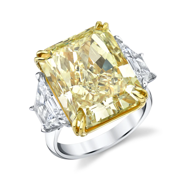 18.88 Carats Radiant Fancy Intense  Yellow Lab-Grown Diamond Three Stone Ring