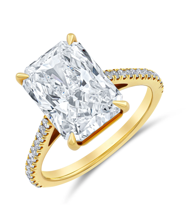 5.02 Carats Radiant Lab-Grown Diamond Ring with Pave Band