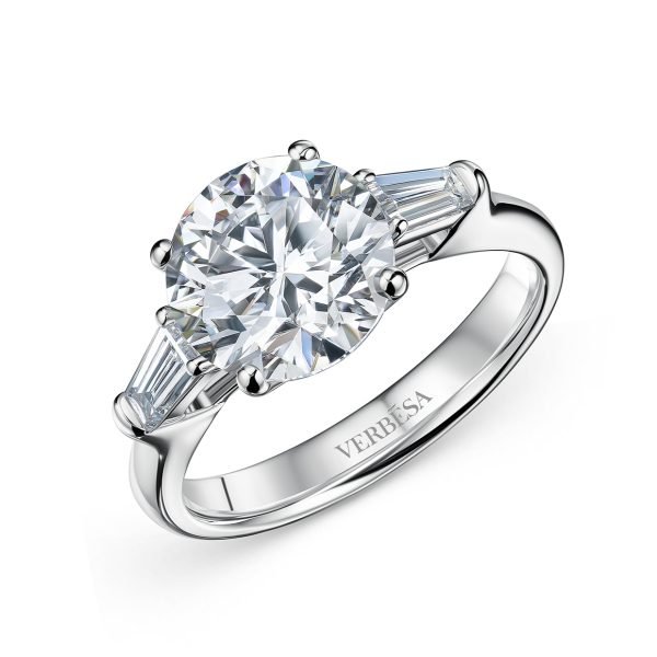 Classic 3.82 Carats Round and Baguettes Cut Lab-Grown Diamond Engagement Ring