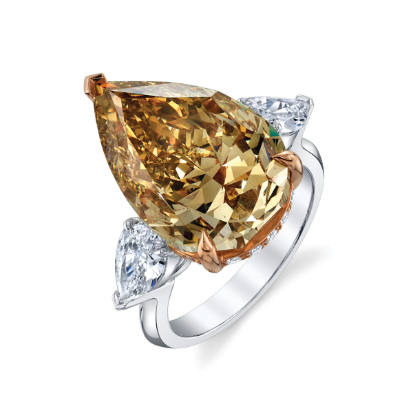 8 Carats Brown Pear Cut Earth-Mined Diamond Engagement Ring