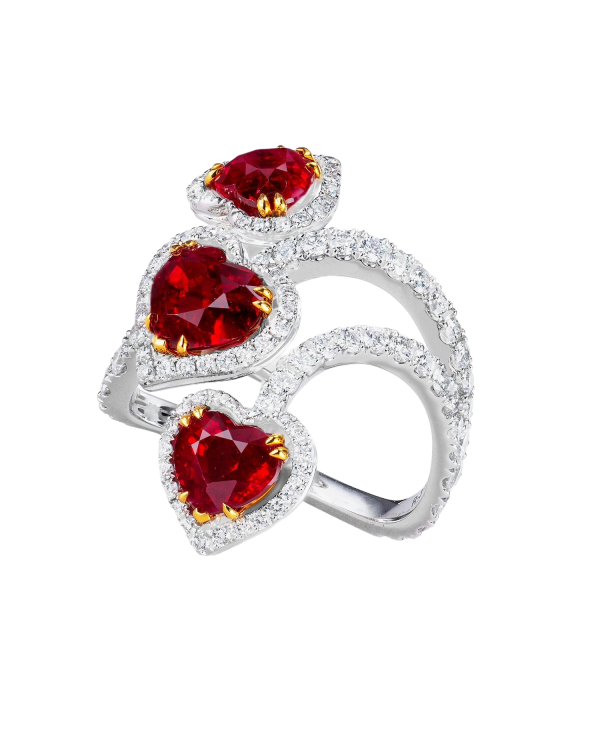 Earth-Mined Rubellites and Diamonds Cocktail Ring