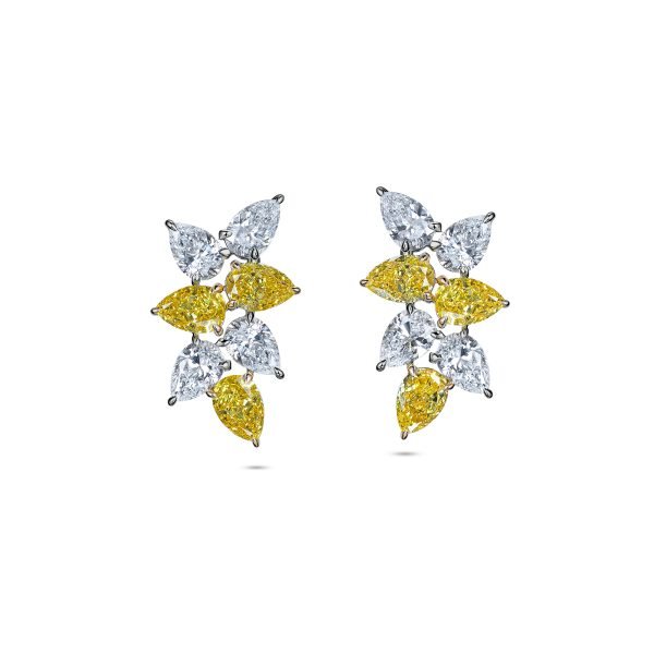 Floral White and Yellow Lab-Grown Diamond Studs
