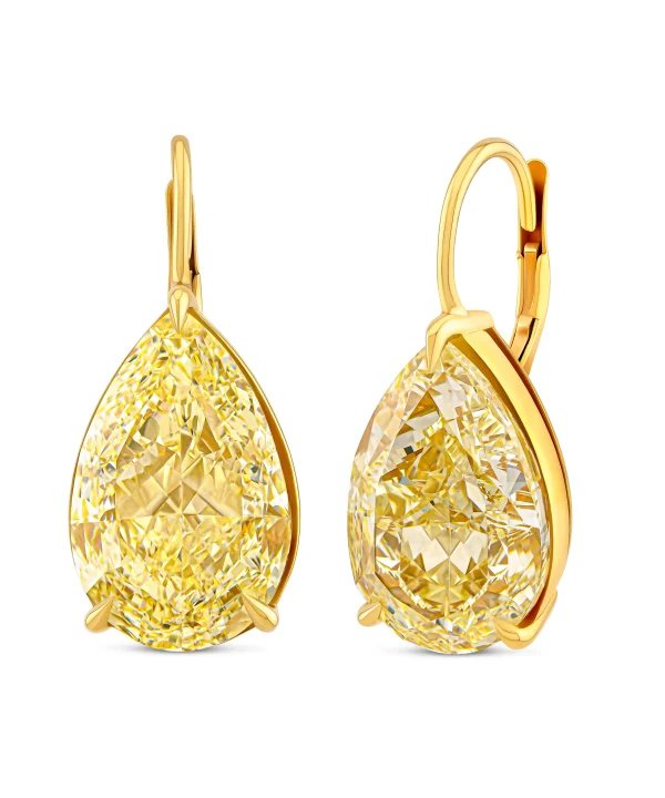 19.80 Carats Fancy Yellow Pear Lab-Grown Diamond Drop Earrings