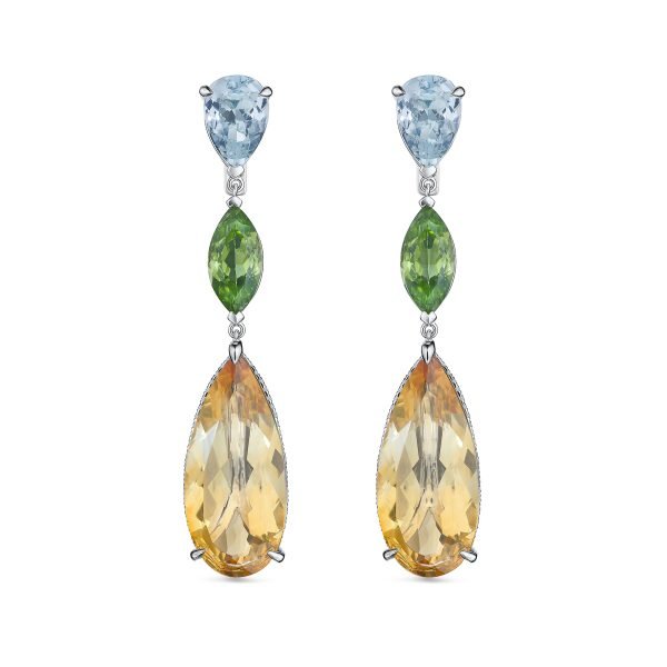 Earth-Mined Aquamarine, Beryl, Peridot Drop Cocktail Earrings