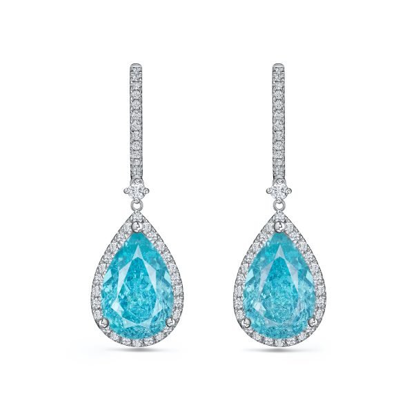 Lab-Grown Torumaline Paraiba, Lab-Grown Diamonds Drop Cocktail Earrings