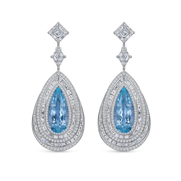 Earth-mined Santa Maria Aquamarine, Colorless Lab-Grown Diamonds Drop Earrings