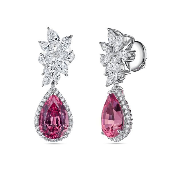 Lab-Grown Pink Sapphire and Diamonds Cocktail Transformer Earrings