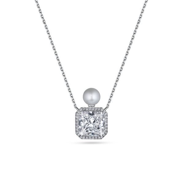 4 Carats Radiant Cut Lab-Grown Diamond and Pearl Pendant